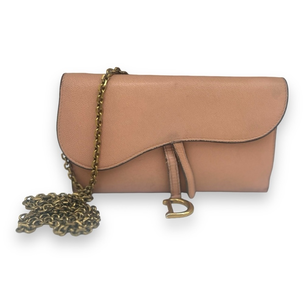Christian Dior Saddle Chain Wallet Leather
